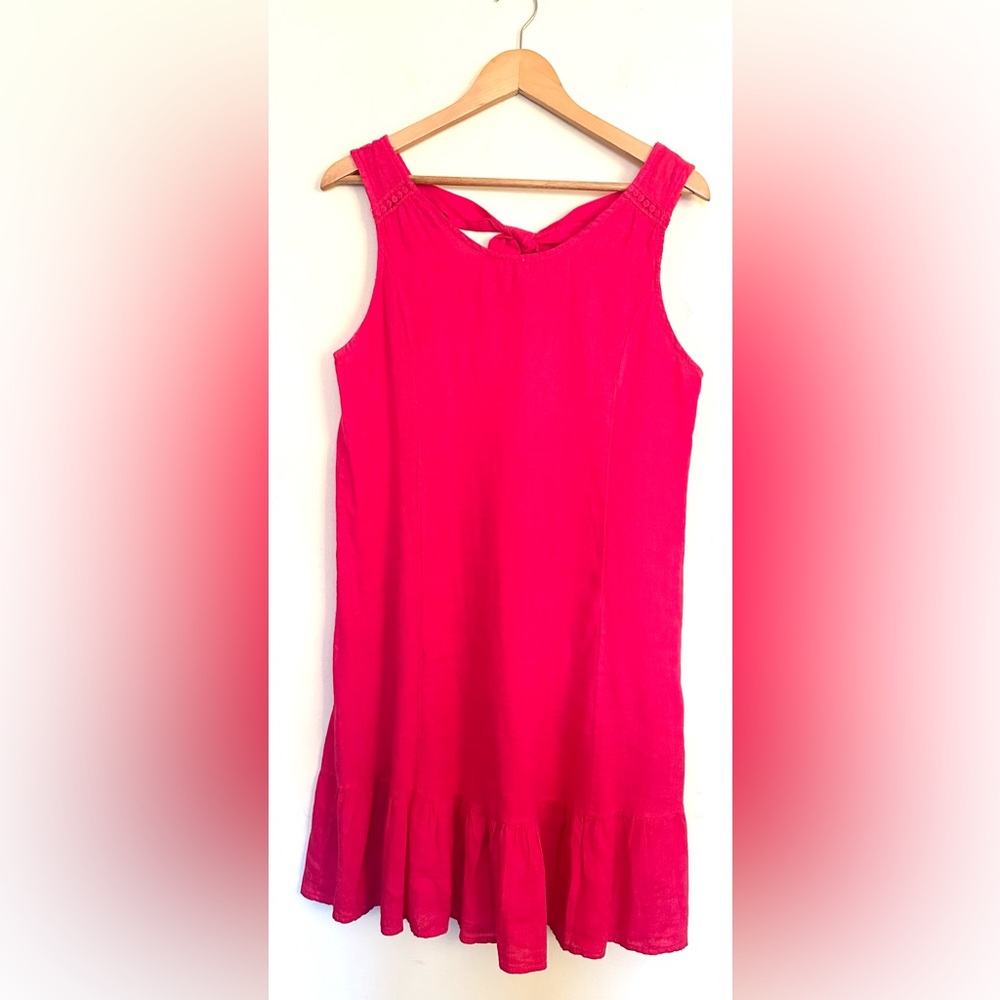 Terzo Millenio  Pink Sleeveless Dress Sz Medium 100% Linen‎ Made Italy Ruffle